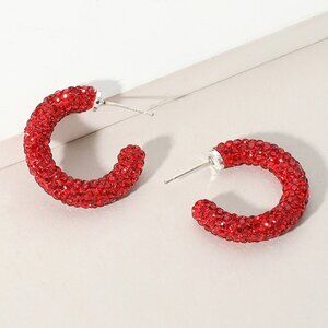 Bling Studded Hoop Earrings in Red
